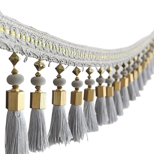 YHNNH， Perlen hängende Kugelquaste, Fransenbesatz, 3 Meter Quaste, Perlenfransenbesatz, Tischdecke, dekorativer Besatz, Spitze, for Aufhängen von DIY-Partys(Grijs) von YHNNH