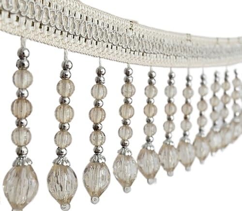 YHNNH， Perlen hängende Kugelquaste, Fransenbesatz, 5 Yards, geflochtene hängende Perlenquaste, Fransenbesatz for Vorhänge, Tischdecken, dekorative Nähbesatz(Beige) von YHNNH