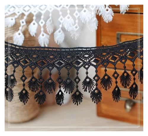 YHNNH， Perlen hängende Kugelquaste, Fransenbesatz, 5 Yards Stickerei Spitzenbesatz Quaste Fransen DIY Nähen Kleidung Kleid Verzierung(Black) von YHNNH
