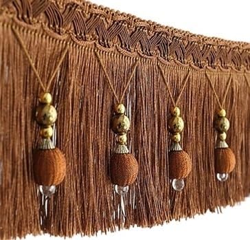 YHNNH， Perlen hängende Kugelquaste, Fransenbesatz, geflochtene Perlen Quaste Fransen hängende Kugelbesatz for Vorhang, Tisch, Quastenkanten-Nähbesatz(Bruin,1 Meters) von YHNNH