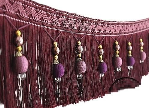 YHNNH， Perlen hängende Kugelquaste, Fransenbesatz, geflochtene Perlen Quaste Fransen hängende Kugelbesatz for Vorhang, Tisch, Quastenkanten-Nähbesatz(Purple,1 Meters) von YHNNH