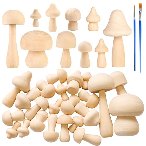 YHNTGB 52 Stück unlackierte Holzpilze mit 2 Pinseln, 10 Größen von natürlichen Holzpilzen für Bastelprojekte, Farbe, Zuhause, Schreibtisch, Bücherregale, Dekoration, Festival, Aktivitäten, DIY YHNTGB 52 Stück unlackierte Holzpilze mit 2 Pinseln, 10 Größen von natürlichen Holzpilzen für Bastelprojekte, Farbe, Zuhause, Schreibtisch, Bücherregale, Dekoration, Festival, Aktivitäten, DIY von YHNTGB