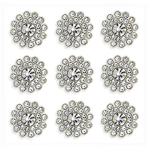50 Stück Strass-Verzierungen, Kristall-Dekoration, Brosche, Knopf, flache Rückseite, DIY Handwerk für Blumen, Stirnband, Kleid, Zubehör, 14 mm (Silber) von YHOTA