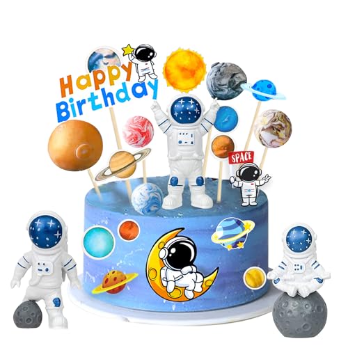 YHUIKXIN 23 Stück Astronaut Kuchen Dekorieren Tortendeko Weltraum Planeten Cupcake Torte Deko Kuchendekoration Raum Raketen für Tisch Dekorationen, Kuchen Dekoration Zubehör, Auto Dekorationen von YHUIKXIN