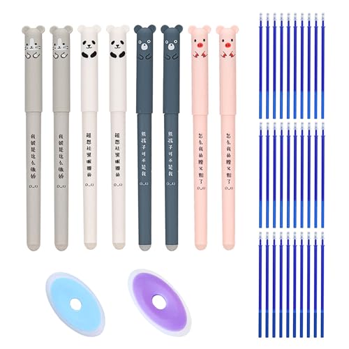 YHUIKXIN Radierbarer Kugelschreiber, 8 Stück Tintenroller Radierbar 0.35mm Cartoon Löschbarer Stift mit 30 Nachfüllungen und 2 Radiergummis Gelstiften für Kinder Studenten Schule Büro (Blau) von YHUIKXIN