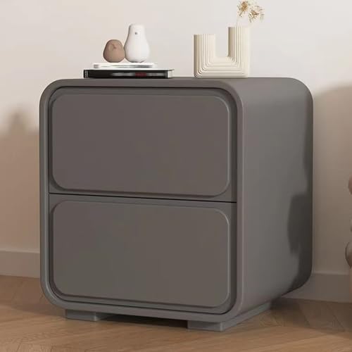 YHWKGZ Nachttisch, Nachttisch mit Rillengriffen, moderner Nachttisch aus Holz, Kommode mit 2 Schubladen for Schlafzimmer sind robust und langlebig, Lederoberfläche (Color : Dark Gray, Size : 40cm) von YHWKGZ