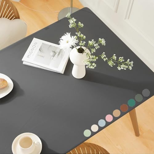 Elastische Tischdecke Rechteckig Abwischbar, Wasserdicht Elastische Tischdecke, Verschleißfest Tischdecke mit Gummizug, Leder/PU Wärmedämmung Spanntischdecke für Küche/Restaurant/Outdoor(Gray,80 X 130 von YHXAIQ