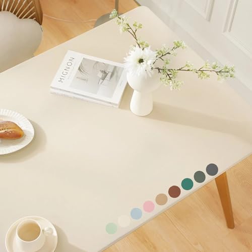Elastische Tischdecke Rechteckig Abwischbar, Wasserdicht Elastische Tischdecke, Verschleißfest Tischdecke mit Gummizug, Leder/PU Wärmedämmung Spanntischdecke für Küche/Restaurant/Outdoor(Off-White,90 von YHXAIQ