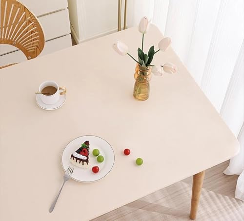 Elastische Tischdecke Rechteckig - Abwischbar Wasserdicht mit Gummizug, Leder/PU Tischhusse für Küche Terrasse Outdoor Tischdekoration(Beige,90 X 160 cm) von YHXAIQ