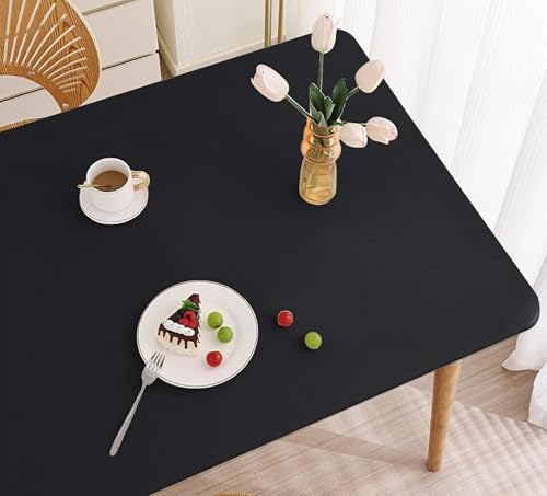 Elastische Tischdecke Rechteckig - Abwischbar Wasserdicht mit Gummizug, Leder/PU Tischhusse für Küche Terrasse Outdoor Tischdekoration(Black,90 X 150 cm) von YHXAIQ