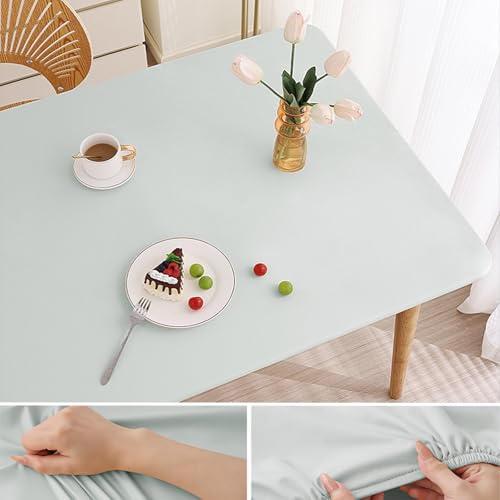 Elastische Tischdecke Rechteckig - Abwischbar Wasserdicht mit Gummizug, Leder/PU Tischhusse für Küche Terrasse Outdoor Tischdekoration(Blue,90 X 140 cm) von YHXAIQ