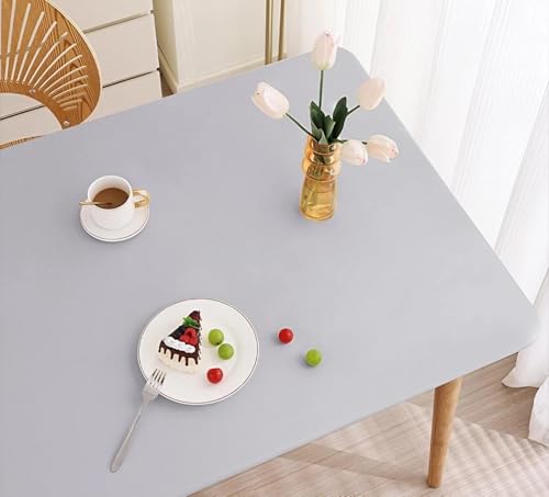 Elastische Tischdecke Rechteckig - Abwischbar Wasserdicht mit Gummizug, Leder/PU Tischhusse für Küche Terrasse Outdoor Tischdekoration(Gray,100 X 100 cm) von YHXAIQ