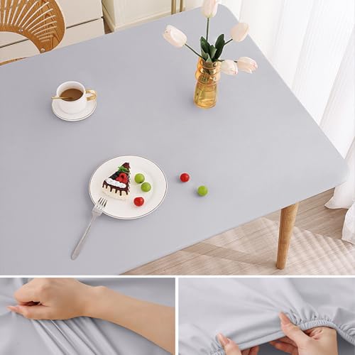 Elastische Tischdecke Rechteckig - Abwischbar Wasserdicht mit Gummizug, Leder/PU Tischhusse für Küche Terrasse Outdoor Tischdekoration(Gray,70 X 140 cm) von YHXAIQ