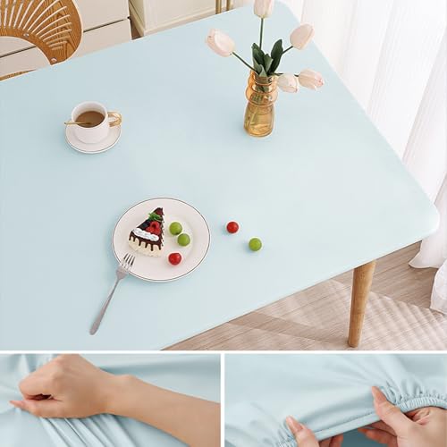 Elastische Tischdecke Rechteckig - Abwischbar Wasserdicht mit Gummizug, Leder/PU Tischhusse für Küche Terrasse Outdoor Tischdekoration(Green,100 X 100 cm) von YHXAIQ