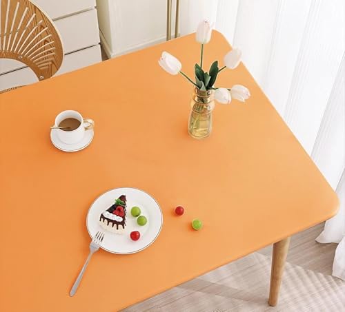 Elastische Tischdecke Rechteckig - Abwischbar Wasserdicht mit Gummizug, Leder/PU Tischhusse für Küche Terrasse Outdoor Tischdekoration(Orange,80 X 130 cm) von YHXAIQ