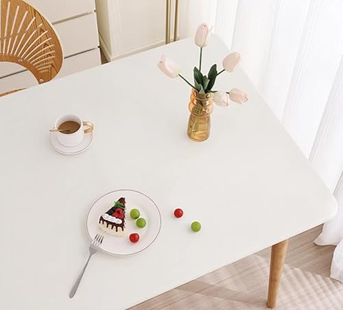 Elastische Tischdecke Rechteckig - Abwischbar Wasserdicht mit Gummizug, Leder/PU Tischhusse für Küche Terrasse Outdoor Tischdekoration(White,70 X 130 cm) von YHXAIQ