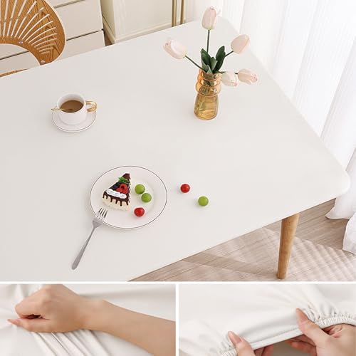 Elastische Tischdecke Rechteckig - Abwischbar Wasserdicht mit Gummizug, Leder/PU Tischhusse für Küche Terrasse Outdoor Tischdekoration(White,80 X 160 cm) von YHXAIQ