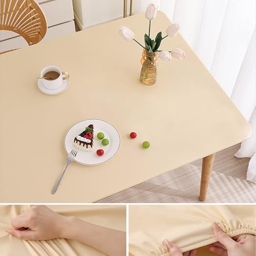 Elastische Tischdecke Rechteckig - Abwischbar Wasserdicht mit Gummizug, Leder/PU Tischhusse für Küche Terrasse Outdoor Tischdekoration(Yellow,80 X 160 cm) von YHXAIQ