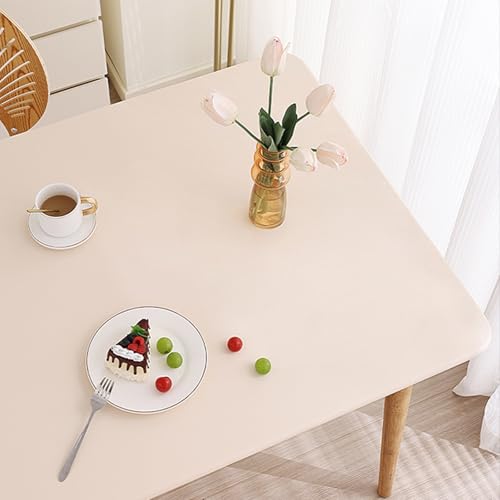 Elastische Tischdecke Rechteckig mit Gummizug, Abwischbar Wetterfeste Tischhusse aus PU Leder für Terrasse Party, Rundumgurte Tischdecken Outdoor(Beige,90 X 140 cm) von YHXAIQ