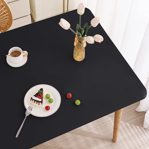 Elastische Tischdecke Rechteckig mit Gummizug, Abwischbar Wetterfeste Tischhusse aus PU Leder für Terrasse Party, Rundumgurte Tischdecken Outdoor(Black,70 X 140 cm) von YHXAIQ