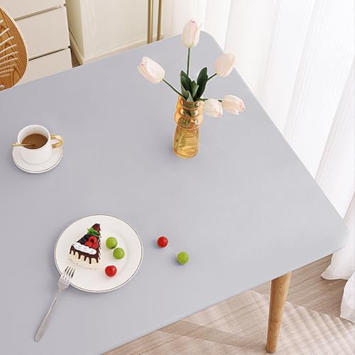 Elastische Tischdecke Rechteckig mit Gummizug, Abwischbar Wetterfeste Tischhusse aus PU Leder für Terrasse Party, Rundumgurte Tischdecken Outdoor(Gray,100 X 100 cm) von YHXAIQ