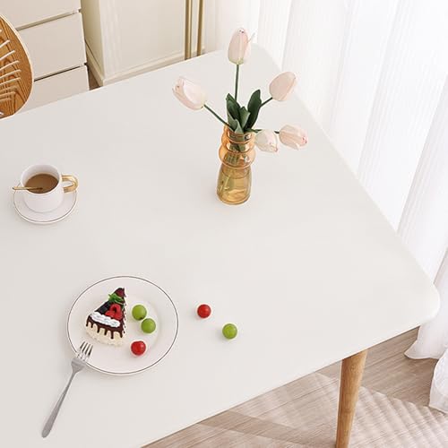 Elastische Tischdecke Rechteckig mit Gummizug, Abwischbar Wetterfeste Tischhusse aus PU Leder für Terrasse Party, Rundumgurte Tischdecken Outdoor(White,80 X 160 cm) von YHXAIQ