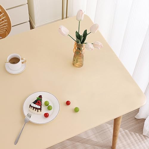 Elastische Tischdecke Rechteckig mit Gummizug, Abwischbar Wetterfeste Tischhusse aus PU Leder für Terrasse Party, Rundumgurte Tischdecken Outdoor(Yellow,70 X 140 cm) von YHXAIQ