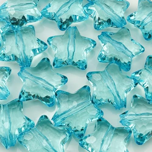 Acryl-Kristall-Sternperlen, 28 mm, sternförmig, facettierte Perlen für Schmuckherstellung, Armband, Halskette, Schlüsselanhänger, DIY Handwerk (Helles Seeblau), 20 Stück von YHYPOCI