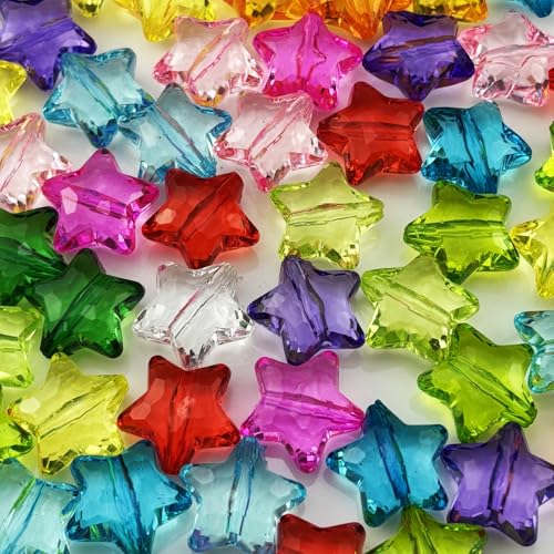 Acryl-Kristall-Sternperlen, Sternform, facettierte Perlen für Schmuckherstellung, Armband, Halskette, Schlüsselanhänger, DIY, Handwerk, 50 Stück (verschiedene Farben) von YHYPOCI