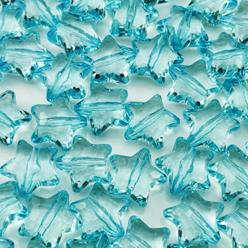 Acryl-Kristall-Sternperlen, Sternform, facettierte Perlen für Schmuckherstellung, Armband, Halskette, Schlüsselanhänger, DIY Handwerk (Helles Seeblau), 50 Stück von YHYPOCI