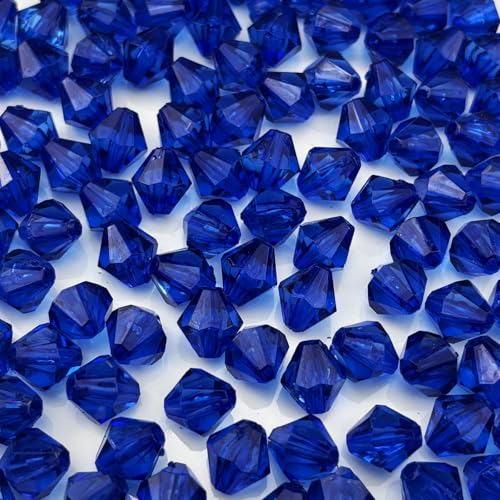 YHYPOCI 100 Stück 12 mm Acryl-Doppelkegel-Perlen, facettierte Acryl-Kristall-Abstandshalter für Armband, Halskette, Ohrringe, Schlüsselanhänger, Schmuckherstellung, Handwerk (Saphirblau) von YHYPOCI