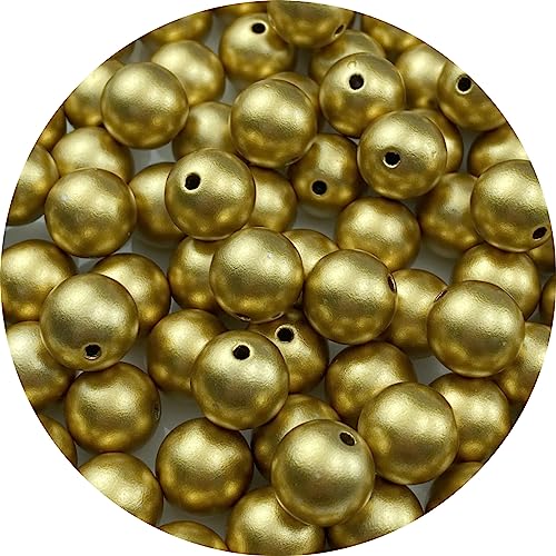 YHYPOCI 100 Stück Perlen zum Basteln, 12 mm, Harzperlen für die Schmuckherstellung, runde Perlen mit Loch für Halsketten, Armbänder, Ohrringe, Schmuckdekoration (Forsted Gold) von YHYPOCI