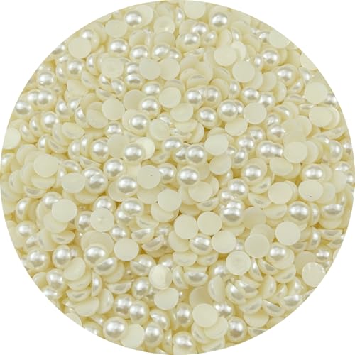 YHYPOCI 1200 Stück 8 mm Halbperlen zum Basteln, flache Rückseite, runde Halbperlen für Schmuckherstellung, Nagelkunst, Scrapbooking, Basteln, Hochzeitskleid, Dekoration (Elfenbeinweiß) von YHYPOCI
