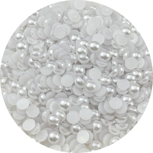 YHYPOCI 1200 Stück 8 mm Halbperlen zum Basteln, flache Rückseite, runde Halbperlen für Schmuckherstellung, Nagelkunst, Scrapbooking, Basteln, Hochzeitskleid, Dekoration (weiß) von YHYPOCI