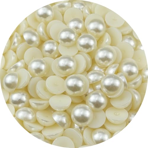 YHYPOCI 150 Stück 16 mm Halbperlen zum Basteln, flache Rückseite, runde Halbperlen für Schmuckherstellung, Nagelkunst, Scrapbooking, Basteln, Hochzeitskleid, Dekoration (Elfenbeinweiß) von YHYPOCI