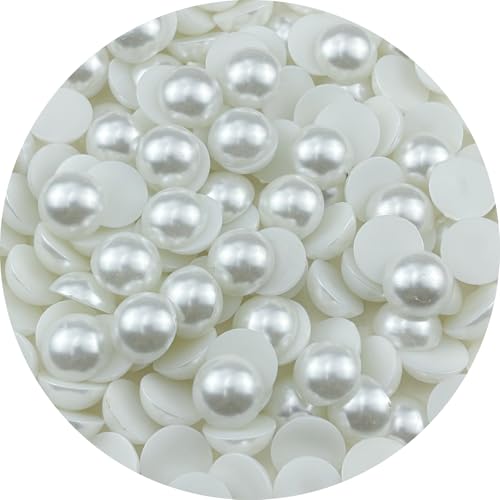 YHYPOCI 150 Stück 16 mm Halbperlen zum Basteln, flache Rückseite, runde Halbperlen für Schmuckherstellung, Nagelkunst, Scrapbooking, Basteln, Hochzeitskleid, Dekoration (weiß) von YHYPOCI