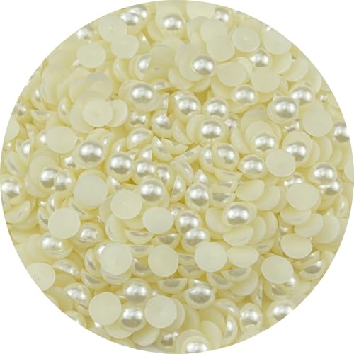 YHYPOCI 700 Stück 10 mm Halbperlen zum Basteln, flache Rückseite, runde Halbperlen für Schmuckherstellung, Nagelkunst, Scrapbooking, Basteln, Hochzeitskleid, Dekoration (Elfenbeinweiß) von YHYPOCI