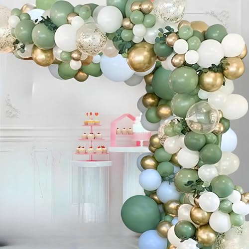 Ballon Girlande Grün,152 Stück Luftballon Girlande Grün mit Avocado Grüne Ballons Olive Gold Sage Green Ballons Set für Geburtstag Hochzeit Abschlussfeier Baby Shower Tropische Party von YHZHIZHIMQ