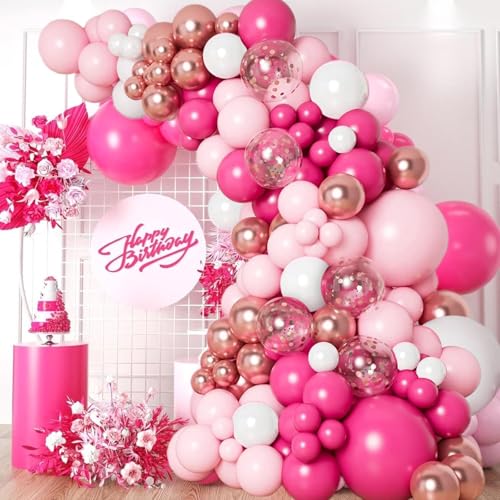 Ballon Girlande Rosa, Pinke Ballons 114 Stück Luftballon Girlande Rosa Rosegold Konfetti Luftballons für Hochzeit Frauen Verlobung Jahrestag Geburtstag Baby Party Deko von YHZHIZHIMQ