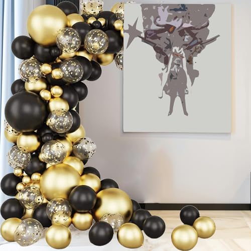 Gold Schwarz Luftballons Girlande Kit, 133 Stück Schwarz Gold Luftballons Garland Kit Luftballons Girlande mit Konfetti Ballon für Geburtstag Party Abschlussfeier Baby Shower Hochzeit Dekorationen von YHZHIZHIMQ