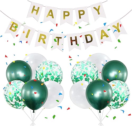 "Happy Birthday"-Banner, salbeigrün, Geburtstagsballons, Geburtstagsparty-Dekorationen, 30,5 cm, Latex-Konfetti, Salbeigrün, weiße Luftballons, perfekt für Innen- und Außenbereich, Party-Dekorationen von YHZHIZHIMQ