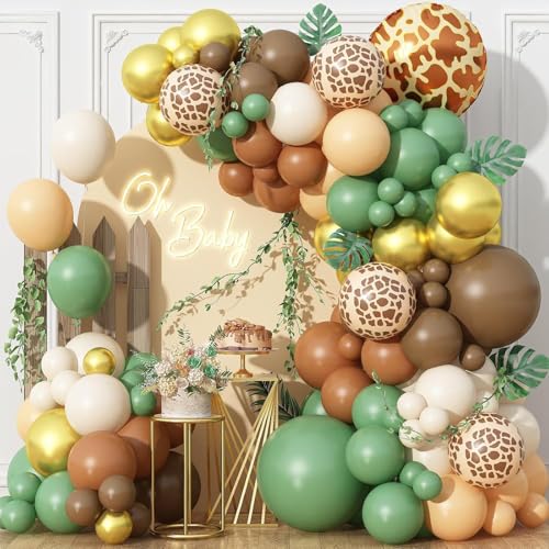 Safari Dschungel-Ballonbogen-Set, 125 Stück, Salbeigrün, Braun, Ballongirlande, olivgrün, goldfarben, Tierdruck, Ballon, Wald, für Kinder, Babyparty, Geburtstag, Wald, wilde Themenparty-Dekoration von YHZHIZHIMQ