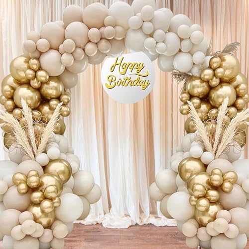 Weißgold Luftballons Bogen Kit, 120 Stück Girlande Ballon Girlande Beige mit Nude Beige Ballons für Boho Hochzeit Geburtstag Party Dekoration Babyparty Geschlecht Reveal Party Hintergrund Dekoration von YHZHIZHIMQ