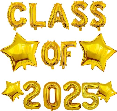 Luftballons der Klasse 2025 mit Stern – 40,6 cm Gold Abschlussballons für High School College Abschluss Party Dekorationen von YIAJIA
