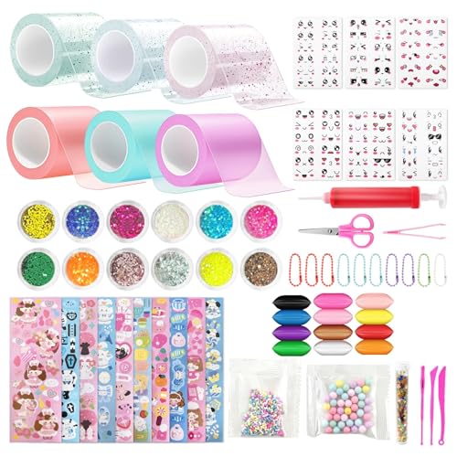 Nano Tape Bubbles Set für Kinder: Nano Tape Set - Elastische Blase Ballons Traceless Adhesive Nano Tape - DIY Nano Doppelseitiges Klebeband mit Pailletten Aufkleber (Colorful) von YIBEBE