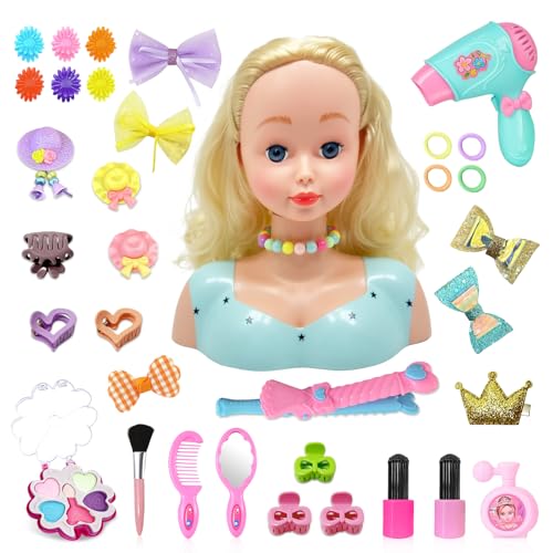 Schminkpuppe Frisierkopf Kinder Friseur Set: Schminkkopf für Mädchen mit Puppenkopf und Friseur Zubehör Set - Kinderschminke Spielzeug Geschenk für Mädchen ab 3 4 5 6 7 8 Jahre (Set-1) von YIBEBE