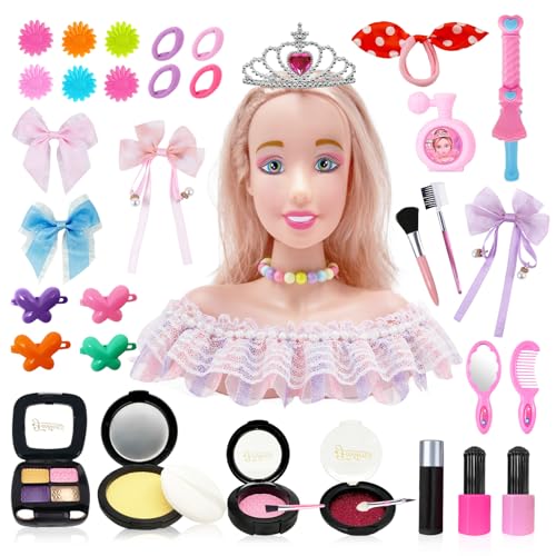 Schminkpuppe Frisierkopf Kinder Friseur Set: Schminkkopf für Mädchen mit Puppenkopf und Friseur Zubehör Set - Kinderschminke Spielzeug Geschenk für Mädchen ab 3 4 5 6 7 8 Jahre (Set-2) von YIBEBE