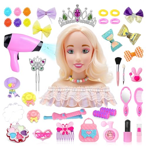 Schminkpuppe Frisierkopf Kinder Friseur Set: Schminkkopf für Mädchen mit Puppenkopf und Friseur Zubehör Set - Kinderschminke Spielzeug Geschenk für Mädchen ab 3 4 5 6 7 8 Jahre (Set-4) von YIBEBE