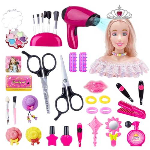 YIBEBE Schminkpuppe Frisierkopf Kinder Friseur Set: Schminkkopf für Mädchen mit Puppenkopf und Friseur Zubehör Set - Kinderschminke Spielzeug Geschenk für Mädchen ab 3 4 5 6 7 8 Jahre (Set-3) von YIBEBE