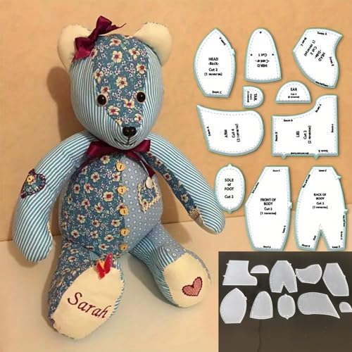YICBOR Memory Bear Nähschablonen-Set, 10 Stück, strapazierfähige Acryl-Teddybär-Schnittmuster und Vorlagen mit detaillierter Anleitung zum Nähen (klein) von YICBOR